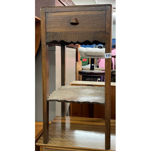 115 - OAK BEDSIDE TABLE WITH SHAPED UNDER TIER