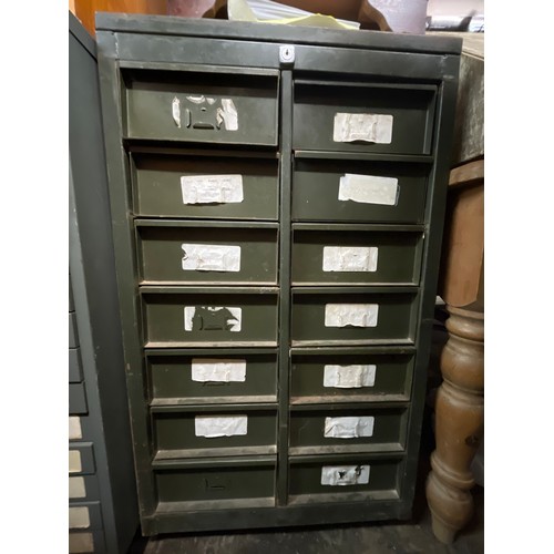 157 - GREEN ENAMEL INDUSTRIAL TYPE FOURTEEN DRAWER MOBILE CHEST