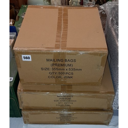 560 - THREE BOXES OF LARGE PREMIUM MAILING BAGS