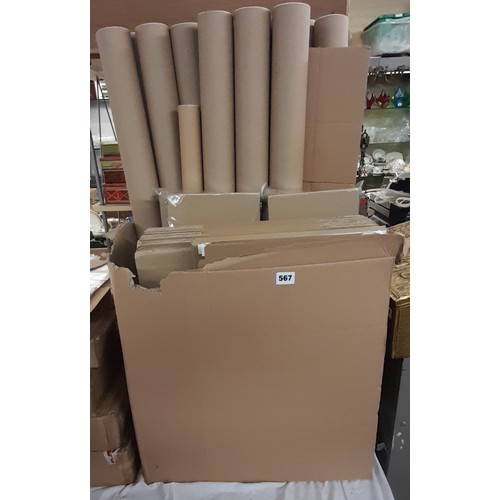 567 - CARD BOX OF COLLAPSIBLE CARD PACKING BOXES AND POSTER TUBES