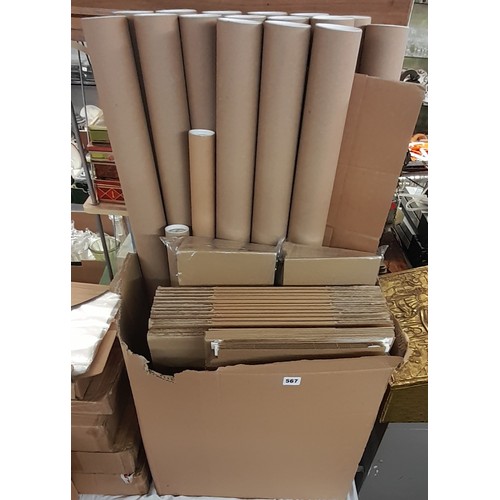 567 - CARD BOX OF COLLAPSIBLE CARD PACKING BOXES AND POSTER TUBES