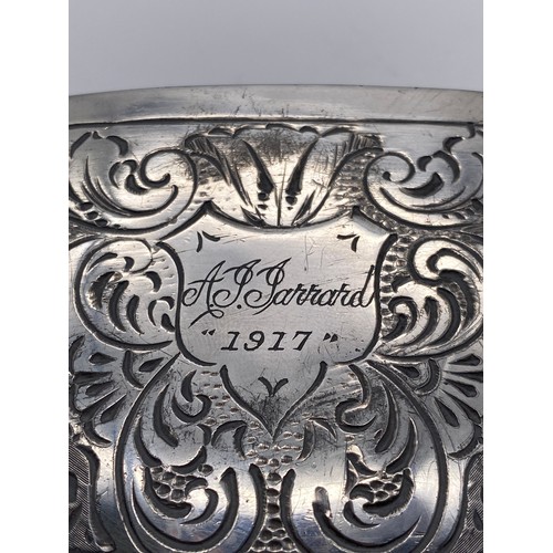 474 - EDWARDIAN ENGRAVED SILVER PLATED OVAL SPIRIT FLASK