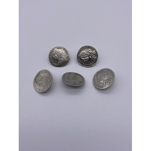 471 - FIVE GEORGIAN II SILVER COIN BUTTONS