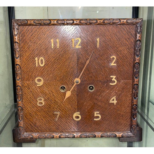 498 - OAK BEADED CASED SQUARE MANTLE CLOCK