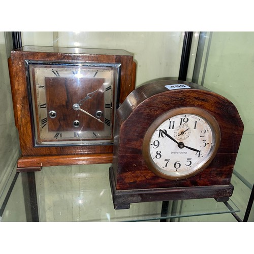 499 - WALNUT CASED 1930S CHIMING MANTLE CLOCK AND A NOVO GONG MANTLE TIME PIECE