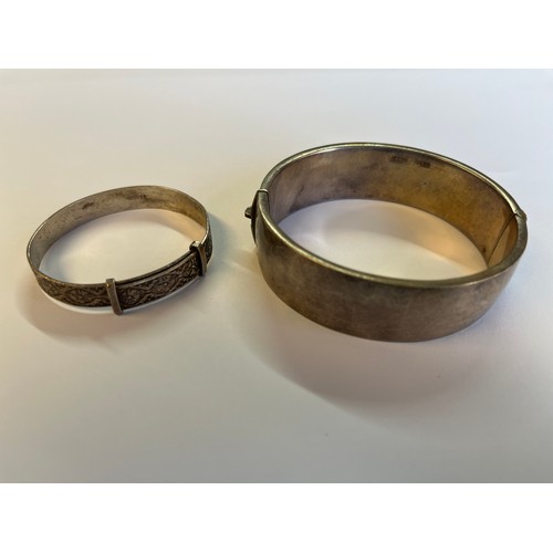 475 - SILVER ENGRAVED CUFF BANGLE & SMALL CHILDS BANGLE