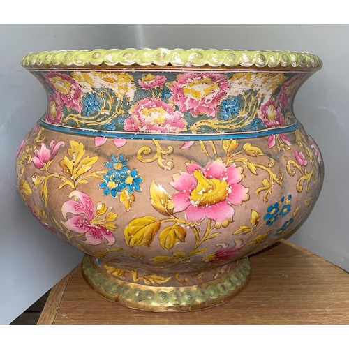 503 - LARGE STAFFORDSHIRE FLORAL PRINTED JARDINIERE A/F