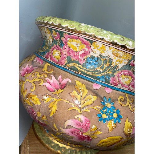 503 - LARGE STAFFORDSHIRE FLORAL PRINTED JARDINIERE A/F