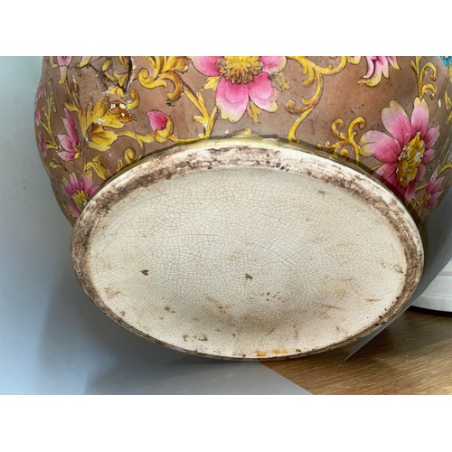 503 - LARGE STAFFORDSHIRE FLORAL PRINTED JARDINIERE A/F