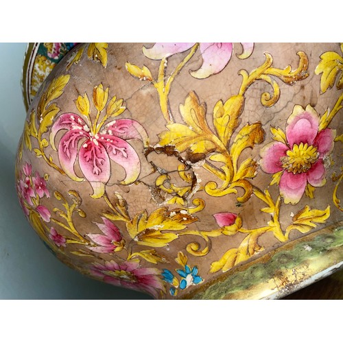 503 - LARGE STAFFORDSHIRE FLORAL PRINTED JARDINIERE A/F