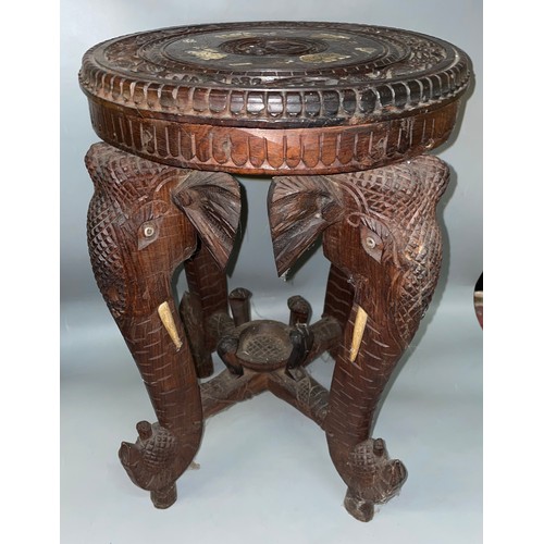 501 - BURMESE CARVED ELEPHANT FACE MASK JARDINIERE STAND