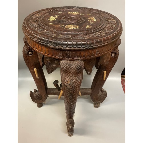 501 - BURMESE CARVED ELEPHANT FACE MASK JARDINIERE STAND