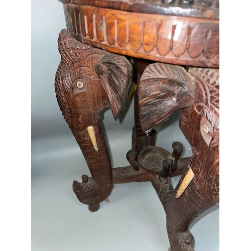 501 - BURMESE CARVED ELEPHANT FACE MASK JARDINIERE STAND