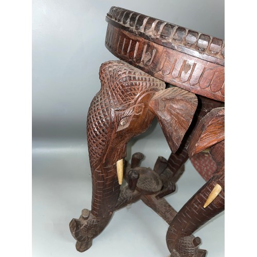 501 - BURMESE CARVED ELEPHANT FACE MASK JARDINIERE STAND