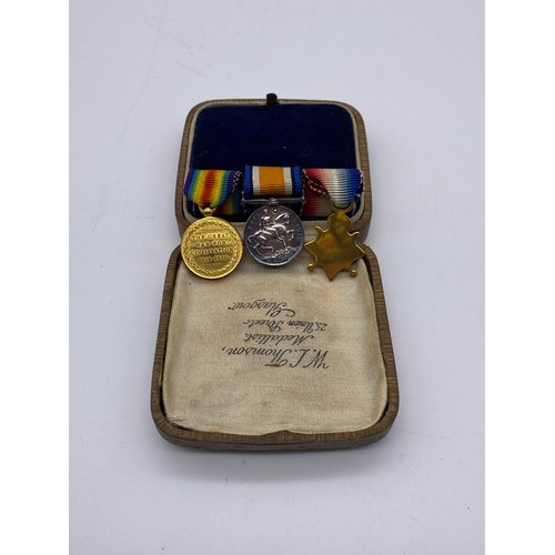 446 - MINIATURE WWI DRESS MEDAL TRIO WITH RIBBONS