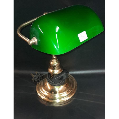 754 - BRASS AND GREEN GLASS BANK TELLERS LAMP