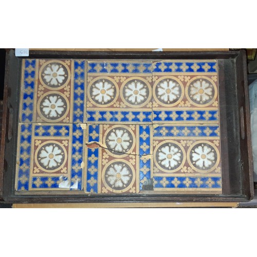 765 - WOODEN TRAY OF MINTON CERAMIC TILES SOME A/F