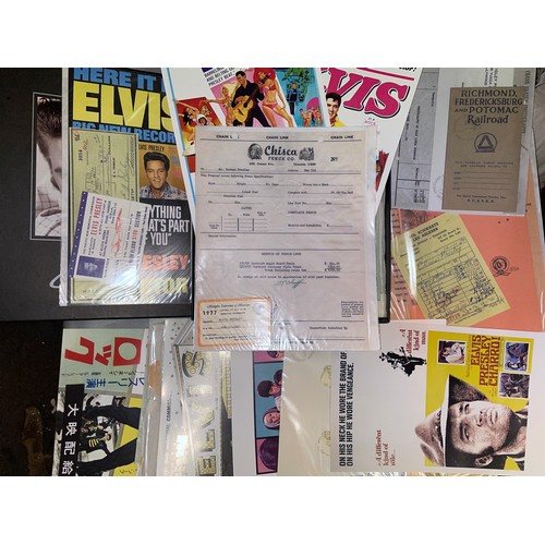 766 - BOX OF ELVIS RELATED FACSIMILE RELATED EPHEMREA INCLUDING CONCERT TICKETS, RECEIPTS, AND FANZEEN COV... 