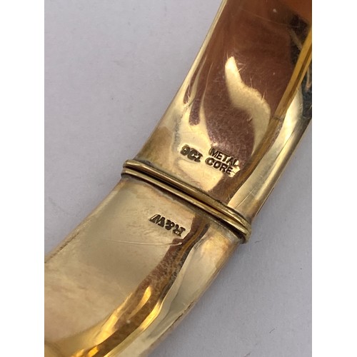 463A - 9CT GOLD METAL CORE ENGRAVED BANGLE (SAFETY CHAIN MISSING)