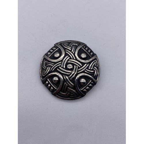 476 - SILVER CELTIC BROOCH, FILIGREE BROOCH, ZODIAC SIGN PENDANTS AND CHAIN