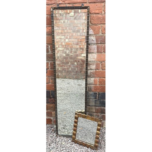 57 - OBLONG MIRROR AND SMALLER GILT BURNISHED UNDULATING FRAMED MIRROR