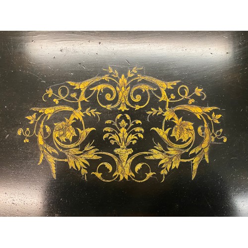 174 - NAPOLEAN III EBONISED CUT BRASS INLAID FOLD OVER CARD TABLE WITH GILT METAL MOUNTS, 86CM W X 75CM H ... 