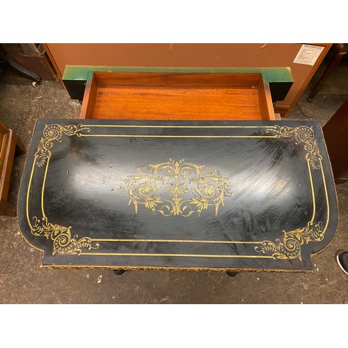 174 - NAPOLEAN III EBONISED CUT BRASS INLAID FOLD OVER CARD TABLE WITH GILT METAL MOUNTS, 86CM W X 75CM H ... 