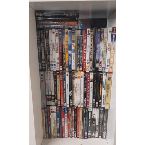 280 - THREE PIGEON HOLES OF DVDS AND BOX SETS FILMS AND DRAMA SERIES