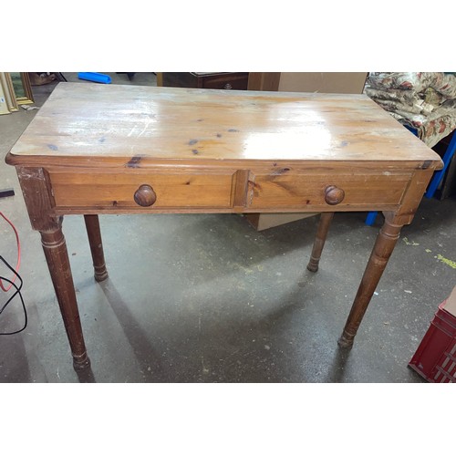 190 - PINE TWO DRAWER SIDE TABLE WITH MARBLE SLAB TOP