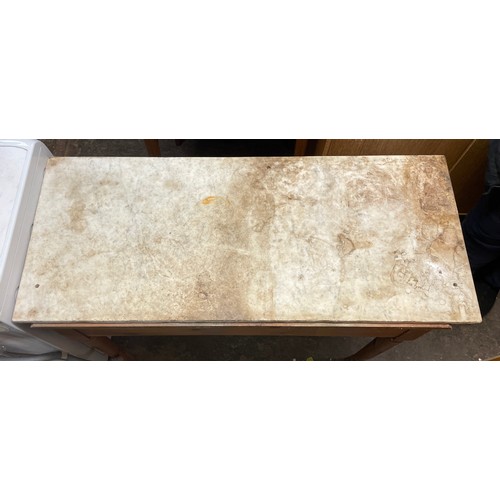 190 - PINE TWO DRAWER SIDE TABLE WITH MARBLE SLAB TOP