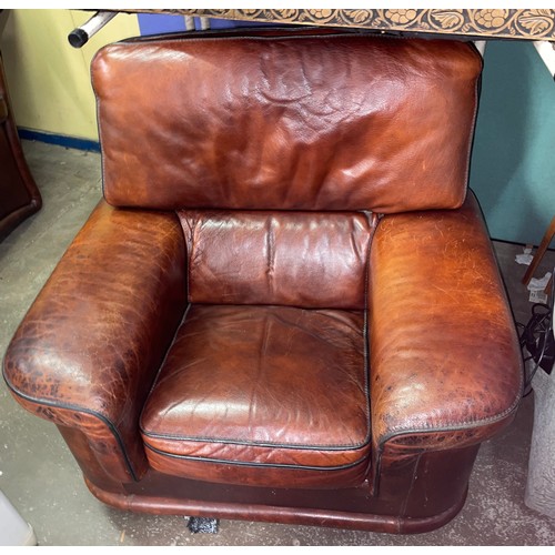 79 - QUALITY PAIR OF TAN LEATHER CLUB ARMCHAIRS