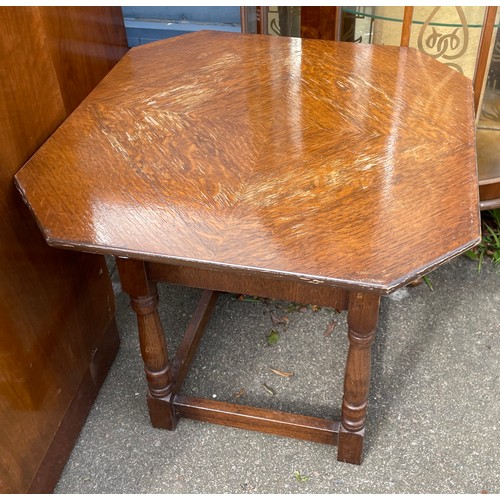 134 - OAK HINGE TOP NEEDLE WORK TABLE