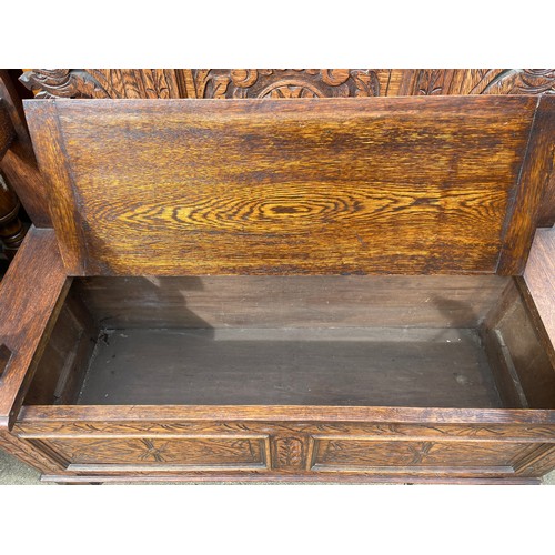 199 - CARVED OAK BOX SETTLE