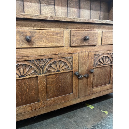 123 - OAK CARVED DRESSER WITH PLATE RACK