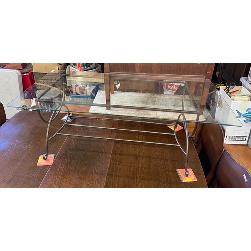 161 - METAL FRAMED GLASS TOPPED OBLONG COFFEE TABLE