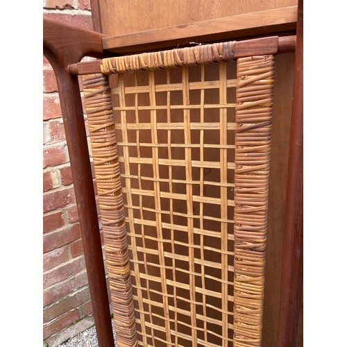 162 - DANISH TRIOH TEAK COFFEE TABLE WITH LATTICE WEAVE UNDER TIER