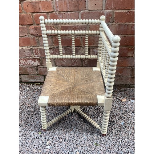 166 - ARTS AND CRAFTS BOBBIN REEL AND RAFFIA SEATED CORNER CHAIR