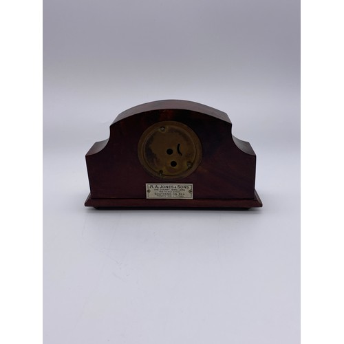 503 - MAHOGANY AND MARQUETRY CASED MANTLE TIME PIECE