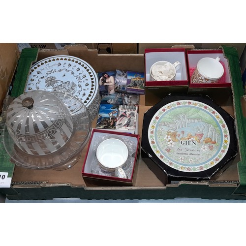 310 - BOXED WEDGWOOD CABINET CUP AND SAUCER, BOX SET OF CHEESE PLATES, WEDGWOOD BONE CHINA MUGS