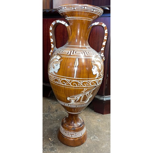 284 - POTTERY TWIN HANDLED GRECIAN VASE A/F