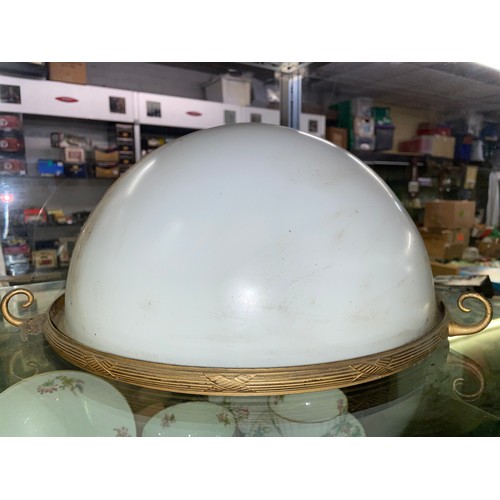 375 - EARLY 20TH CENTURY OPAQUE DOMED CEILING LIGHT WITH GILT METAL RIM