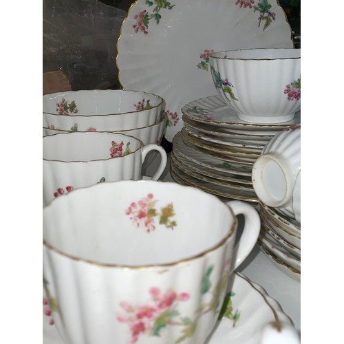 376 - 19TH CENTURY AND LATER COALPORT BLOSSOM PATTERN FLUTED TEASERVICE AND SIMILAR WARES