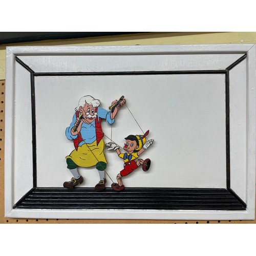 688 - CARVED PAINTED PINOCCHIO AND GEOPETO 3D PANEL