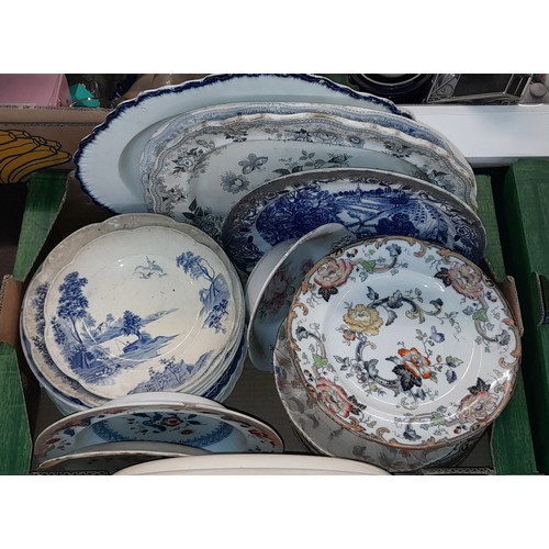 367 - CARTON - BONE CHINA TEA SETS, AND ONE OTHER CARTON - 19TH CENTURY CALIFORNIA PATTERN DINNER PLATES, ... 