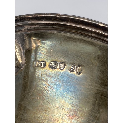 681 - LONDON SILVER GEORGIAN TWIN HANDLED TROPHY ON A GARRARD AND CO EBONISED SOCLE 9.8OZ APPROX