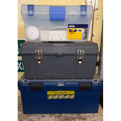 477 - THREE PLASTIC TOOL BOXES AND CONTENTS