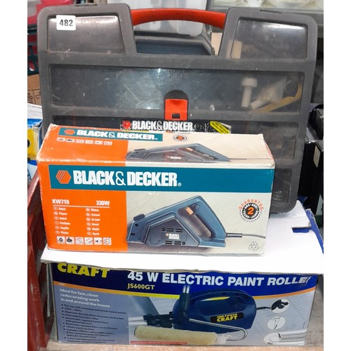 482 - CRAFT ELECTRIC PAINT ROLLER, BLACK AND DECKER PLANER, AND BLACK AND DECKER IRON MONGERY ORGANISER