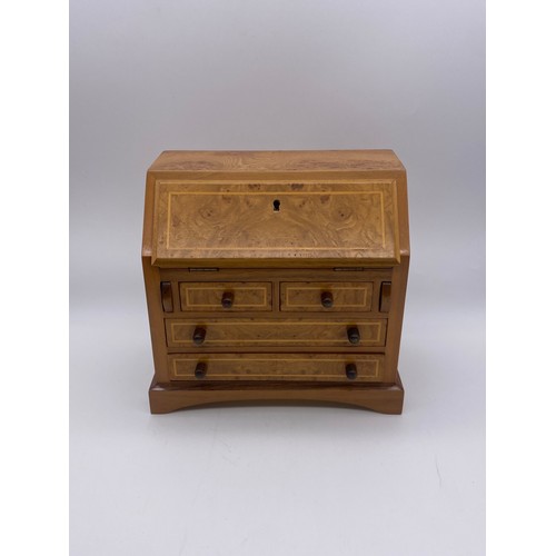 501 - BURR WOOD INLAID MINIATURE BUREAU