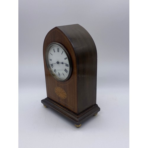 500 - EDWARDIAN MAHOGANY LANCET CASED MANTLE TIME PIECE