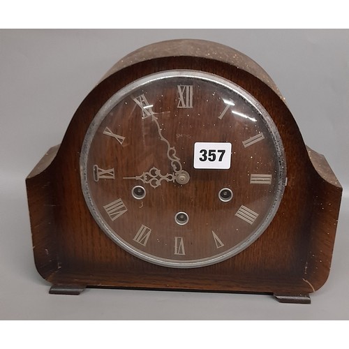 357 - SMITHS OAK CASED CHIMING MANTLE CLOCK